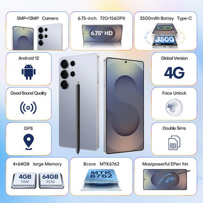 S25 Ultra / Q25, 4GB+64GB, 6.75 inch Android 12 MTK6762 Octa Core, Network: 4G, Dual SIM, with Stylus Pen, Plug:UK Plug(Titanium White Sliver) -  by buy2fix | Online Shopping UK | buy2fix