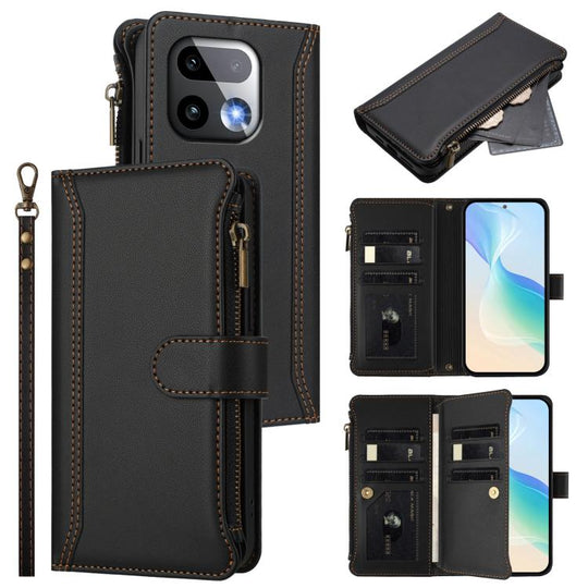 For Realme 16 Pro+ 5G Global Magnetic Closure 9 Card Slots Zipper Leather Case with Hand Strap(Black)