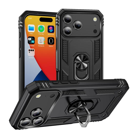 For iPhone 18 Pro / 17 Pro Shockproof TPU Hybrid PC Phone Case with Holder(Black)