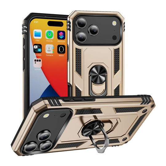For iPhone 18 Pro Max / 17 Pro Max Shockproof TPU Hybrid PC Phone Case with Holder(Gold)