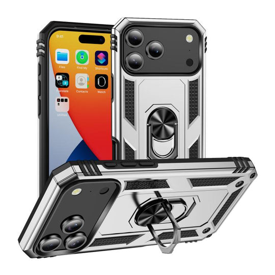 For iPhone 18 Pro Max / 17 Pro Max Shockproof TPU Hybrid PC Phone Case with Holder(Silver)