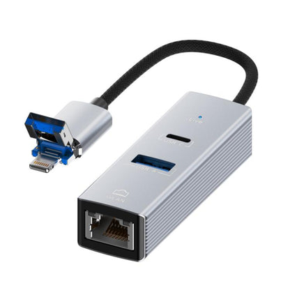USB / 8 Pin to Type-C RJ45 USB-A HUB Expand Converter(Silver) - HUB with Lan adapter by buy2fix | Online Shopping UK | buy2fix