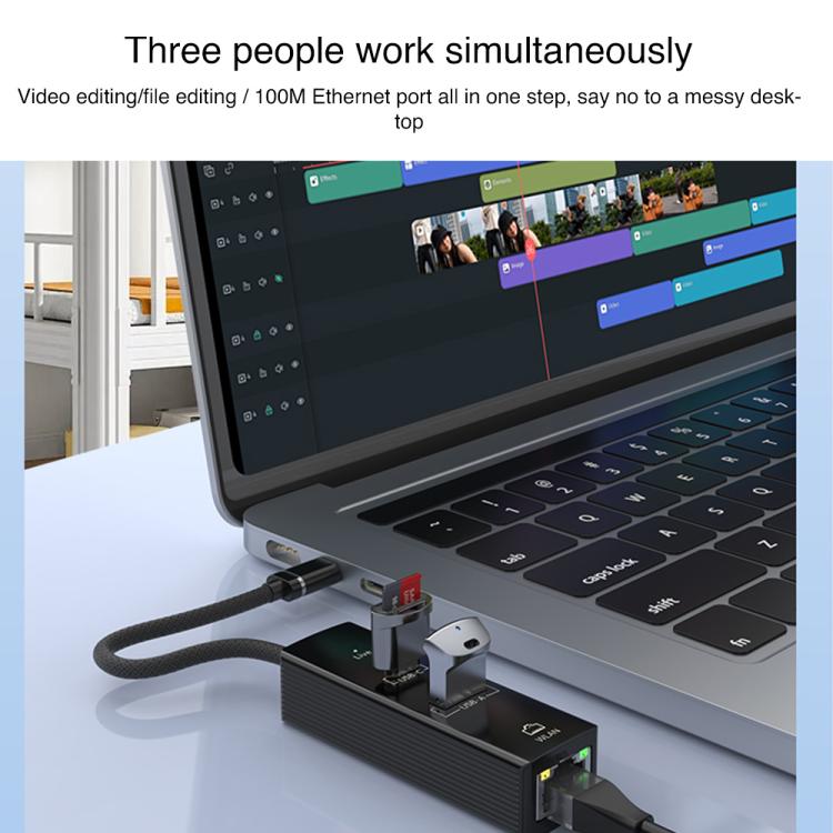 USB / 8 Pin to Type-C RJ45 USB-A HUB Expand Converter(Silver) - HUB with Lan adapter by buy2fix | Online Shopping UK | buy2fix