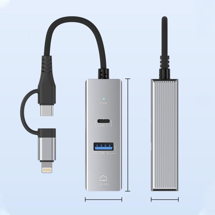 Type-C / 8 Pin to Type-C RJ45 USB-A HUB Expand Converter(Silver) - USB HUB by buy2fix | Online Shopping UK | buy2fix