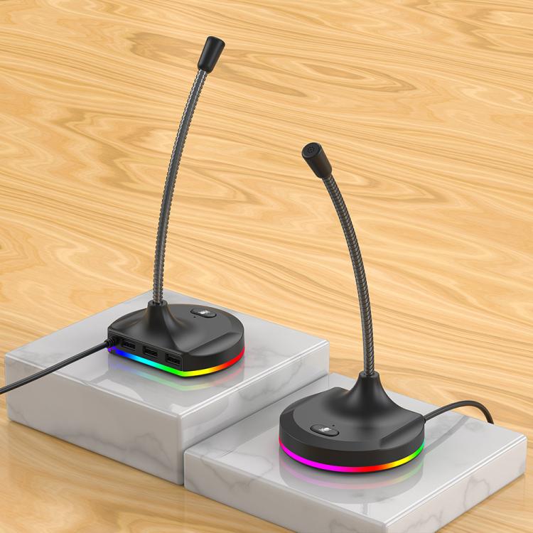 USB Multi-function Microphone RGB Light Built-in Sound Card(Black) - Microphone by buy2fix | Online Shopping UK | buy2fix
