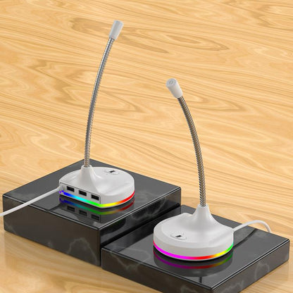 USB Multi-function Microphone RGB Light Built-in Sound Card(White) - Microphone by buy2fix | Online Shopping UK | buy2fix