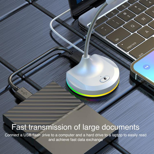 USB Multi-function Microphone RGB Light Built-in Sound Card(White) - Microphone by buy2fix | Online Shopping UK | buy2fix