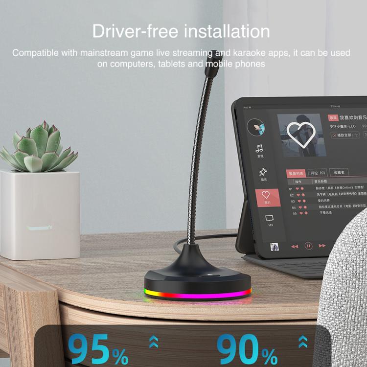 USB Multi-function Microphone RGB Light Built-in Sound Card(Black) - Microphone by buy2fix | Online Shopping UK | buy2fix