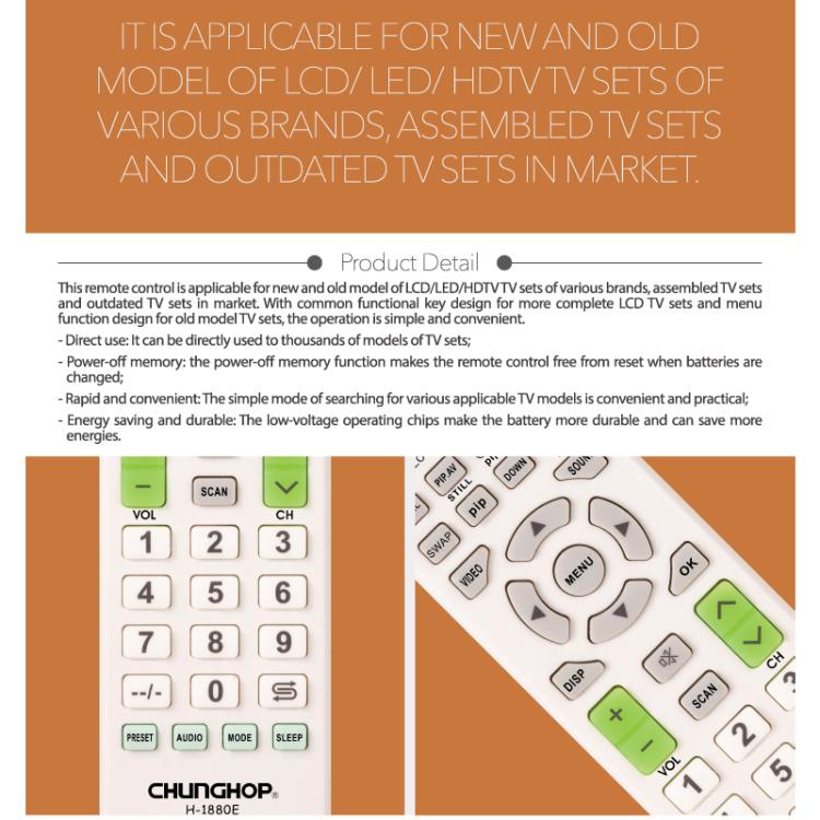 CHUNGHOP H-1880E TV Remote Control For LED LCD HDTV - TV by CHUNGHOP | Online Shopping UK | buy2fix