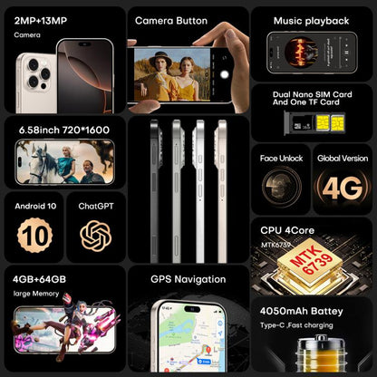 I16 Pro Max / PDQ6, 4GB+64GB, 6.58 inch Android 10 MTK6739 Quad Core, Network: 4G, Dual SIM, Plug:UK Plug(White) -  by buy2fix | Online Shopping UK | buy2fix