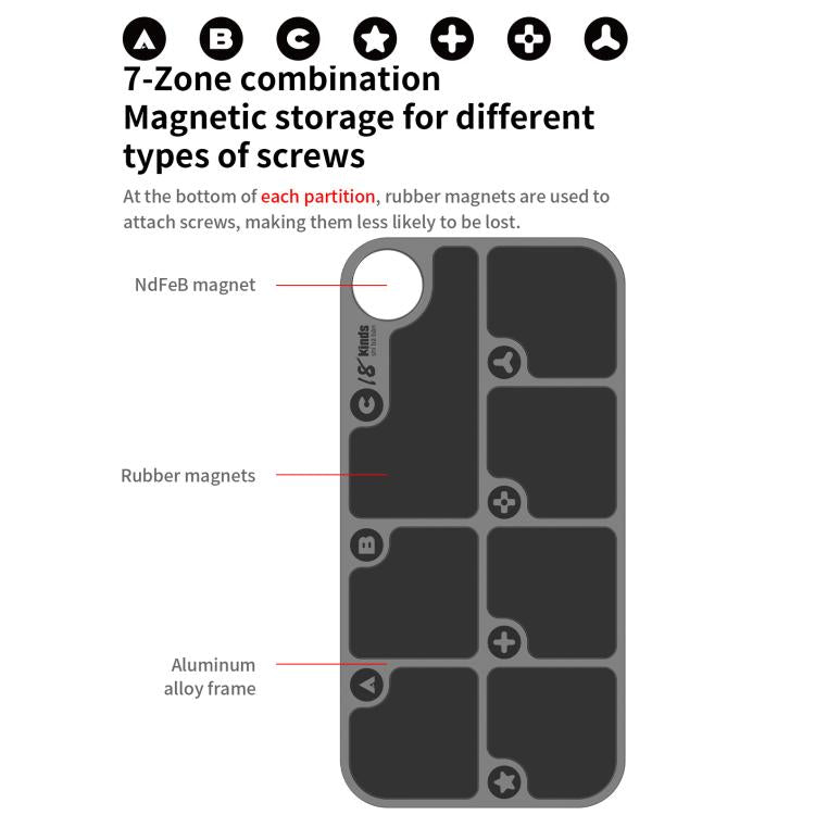 18 Kinds 7-Zone Alloy Magnetic Combination Screw Storage Pad - Magnetic Screws Mat by buy2fix | Online Shopping UK | buy2fix