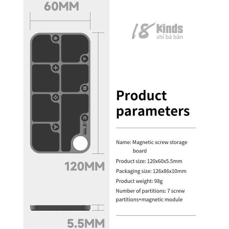18 Kinds 7-Zone Alloy Magnetic Combination Screw Storage Pad - Magnetic Screws Mat by buy2fix | Online Shopping UK | buy2fix