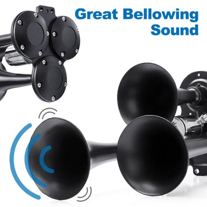12V / 24V 600dB Car / Truck 3-Trumpet Super Loud Electric Horn, with M6 Air Nozzle and Leather Hose(Silver) - Security Alarm System by buy2fix | Online Shopping UK | buy2fix