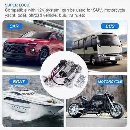 12V / 24V 600dB Car / Truck 3-Trumpet Super Loud Electric Horn, with M6 Air Nozzle and Leather Hose(Silver) - Security Alarm System by buy2fix | Online Shopping UK | buy2fix