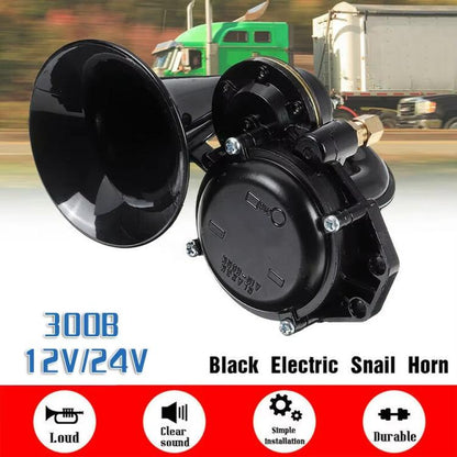12/24V Car 300dB Electric Snail Air Horn For Scania / Volvo(Black) - Security Alarm System by buy2fix | Online Shopping UK | buy2fix