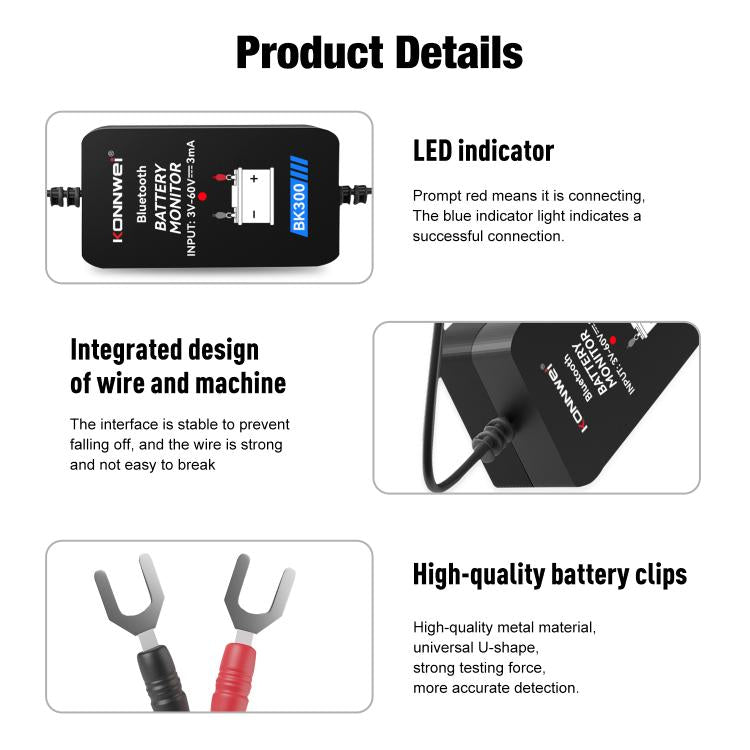 KONNWEI BK300 6V / 12V / 24V Car Bluetooth 5.0 Battery Monitor Diagnostic Tool(Black) - Code Readers & Scan Tools by KONNWEI | Online Shopping UK | buy2fix