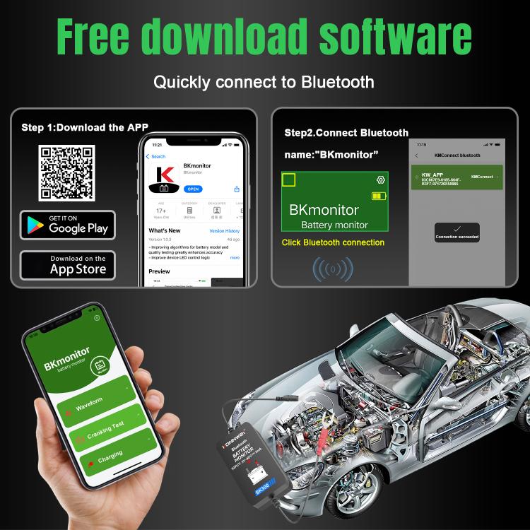 KONNWEI BK300 6V / 12V / 24V Car Bluetooth 5.0 Battery Monitor Diagnostic Tool(Black) - Code Readers & Scan Tools by KONNWEI | Online Shopping UK | buy2fix