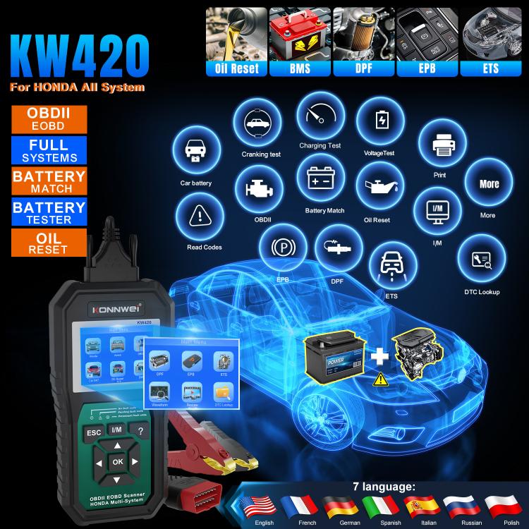 KONNWEI KW420 2.8 inch Color Screen Car OBD2 Fault Diagnostic Scan Tool for Honda(Black Green) - Code Readers & Scan Tools by KONNWEI | Online Shopping UK | buy2fix