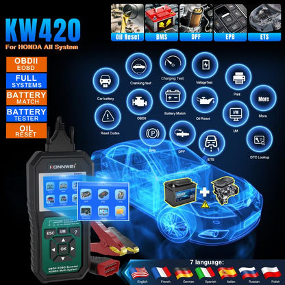 KONNWEI KW420 2.8 inch Color Screen Car OBD2 Fault Diagnostic Scan Tool for Honda(Black Green) - Code Readers & Scan Tools by KONNWEI | Online Shopping UK | buy2fix