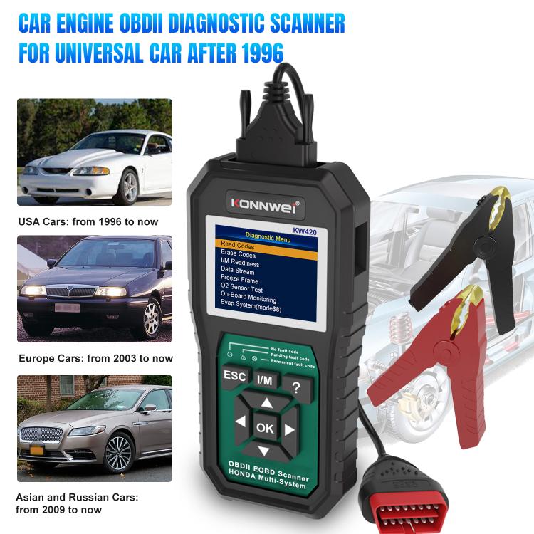 KONNWEI KW420 2.8 inch Color Screen Car OBD2 Fault Diagnostic Scan Tool for Honda(Black Green) - Code Readers & Scan Tools by KONNWEI | Online Shopping UK | buy2fix