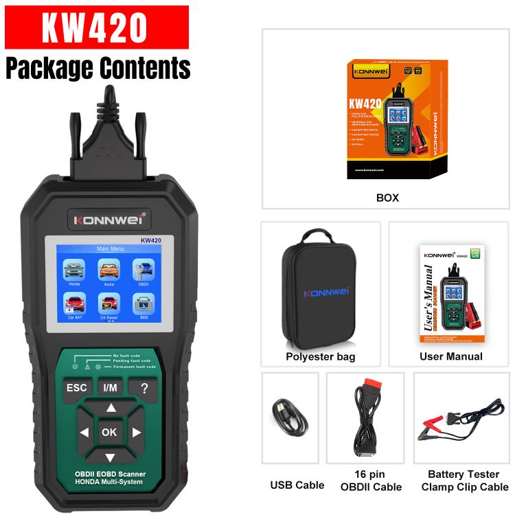 KONNWEI KW420 2.8 inch Color Screen Car OBD2 Fault Diagnostic Scan Tool for Honda(Black Green) - Code Readers & Scan Tools by KONNWEI | Online Shopping UK | buy2fix