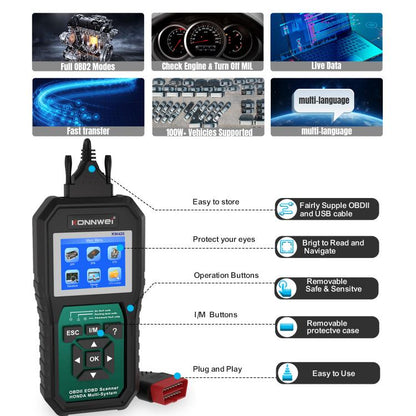 KONNWEI KW420 2.8 inch Color Screen Car OBD2 Fault Diagnostic Scan Tool for Honda(Black Green) - Code Readers & Scan Tools by KONNWEI | Online Shopping UK | buy2fix