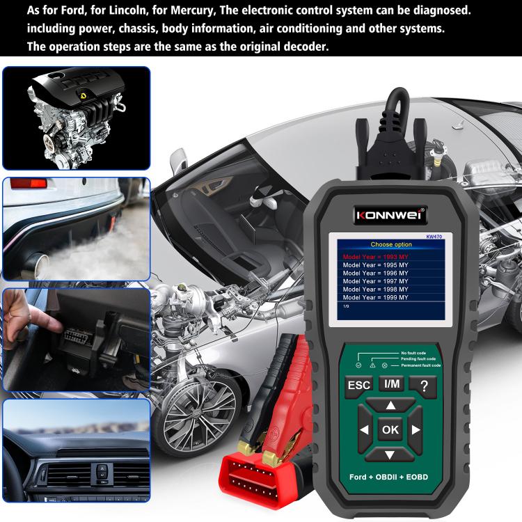 KONNWEI KW470 2.8 inch Color Screen Car OBD2 Fault Diagnostic Scan Tool for Ford(Black Green) - Code Readers & Scan Tools by KONNWEI | Online Shopping UK | buy2fix