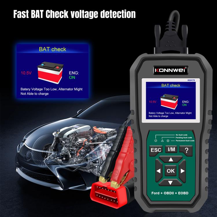 KONNWEI KW470 2.8 inch Color Screen Car OBD2 Fault Diagnostic Scan Tool for Ford(Black Green) - Code Readers & Scan Tools by KONNWEI | Online Shopping UK | buy2fix