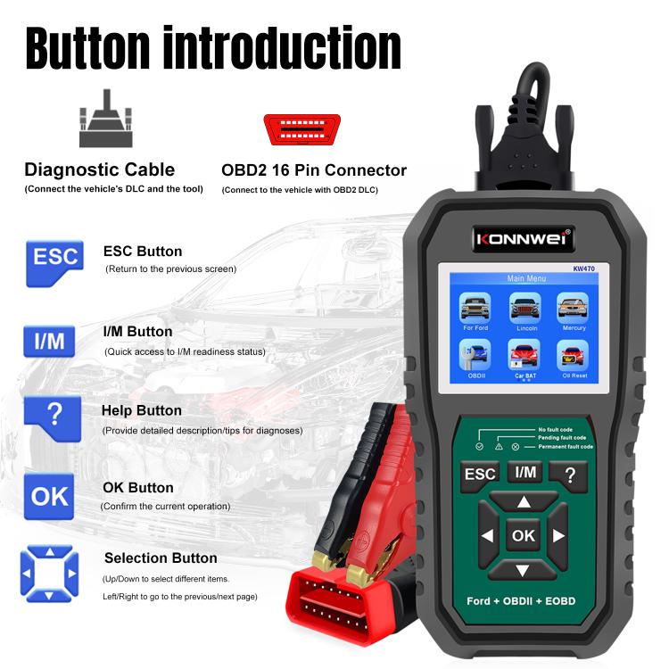 KONNWEI KW470 2.8 inch Color Screen Car OBD2 Fault Diagnostic Scan Tool for Ford(Black Green) - Code Readers & Scan Tools by KONNWEI | Online Shopping UK | buy2fix