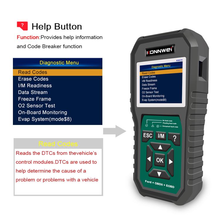 KONNWEI KW470 2.8 inch Color Screen Car OBD2 Fault Diagnostic Scan Tool for Ford(Black Green) - Code Readers & Scan Tools by KONNWEI | Online Shopping UK | buy2fix