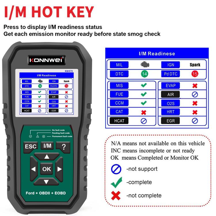 KONNWEI KW470 2.8 inch Color Screen Car OBD2 Fault Diagnostic Scan Tool for Ford(Black Green) - Code Readers & Scan Tools by KONNWEI | Online Shopping UK | buy2fix