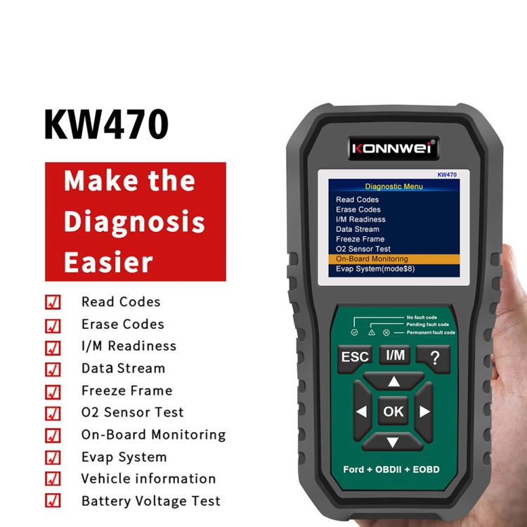 KONNWEI KW470 2.8 inch Color Screen Car OBD2 Fault Diagnostic Scan Tool for Ford(Black Green) - Code Readers & Scan Tools by KONNWEI | Online Shopping UK | buy2fix