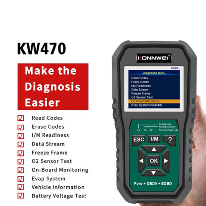 KONNWEI KW470 2.8 inch Color Screen Car OBD2 Fault Diagnostic Scan Tool for Ford(Black Green) - Code Readers & Scan Tools by KONNWEI | Online Shopping UK | buy2fix