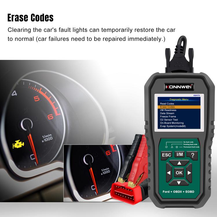 KONNWEI KW470 2.8 inch Color Screen Car OBD2 Fault Diagnostic Scan Tool for Ford(Black Green) - Code Readers & Scan Tools by KONNWEI | Online Shopping UK | buy2fix