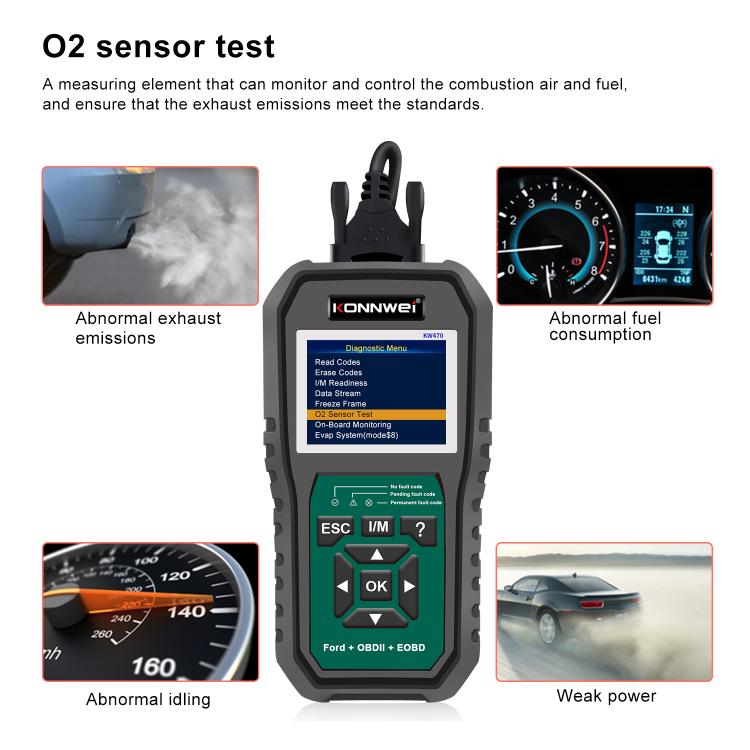 KONNWEI KW470 2.8 inch Color Screen Car OBD2 Fault Diagnostic Scan Tool for Ford(Black Green) - Code Readers & Scan Tools by KONNWEI | Online Shopping UK | buy2fix