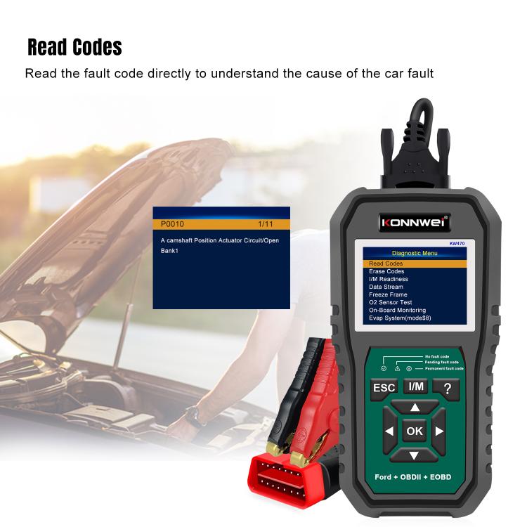 KONNWEI KW470 2.8 inch Color Screen Car OBD2 Fault Diagnostic Scan Tool for Ford(Black Green) - Code Readers & Scan Tools by KONNWEI | Online Shopping UK | buy2fix