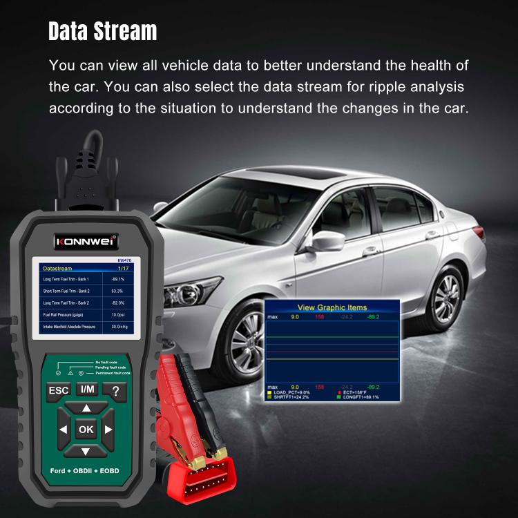 KONNWEI KW470 2.8 inch Color Screen Car OBD2 Fault Diagnostic Scan Tool for Ford(Black Green) - Code Readers & Scan Tools by KONNWEI | Online Shopping UK | buy2fix