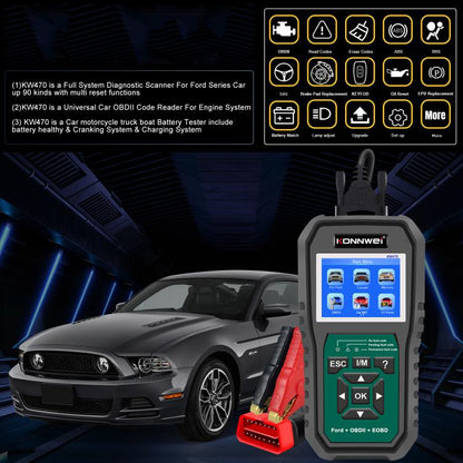 KONNWEI KW470 2.8 inch Color Screen Car OBD2 Fault Diagnostic Scan Tool for Ford(Black Green) - Code Readers & Scan Tools by KONNWEI | Online Shopping UK | buy2fix
