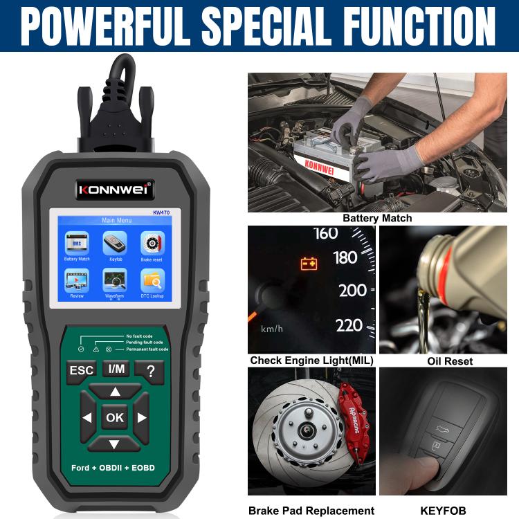 KONNWEI KW470 2.8 inch Color Screen Car OBD2 Fault Diagnostic Scan Tool for Ford(Black Green) - Code Readers & Scan Tools by KONNWEI | Online Shopping UK | buy2fix