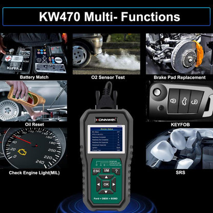 KONNWEI KW470 2.8 inch Color Screen Car OBD2 Fault Diagnostic Scan Tool for Ford(Black Green) - Code Readers & Scan Tools by KONNWEI | Online Shopping UK | buy2fix
