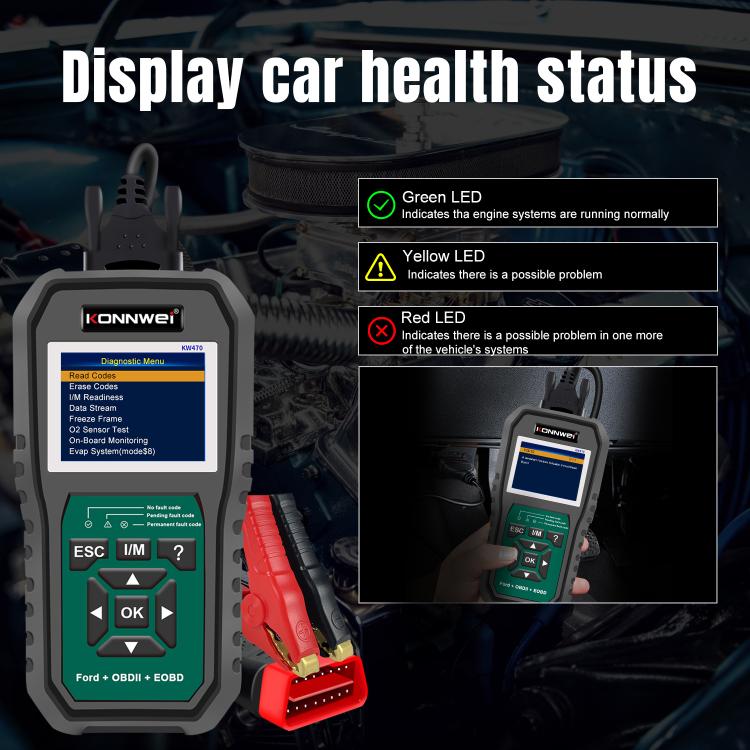 KONNWEI KW470 2.8 inch Color Screen Car OBD2 Fault Diagnostic Scan Tool for Ford(Black Green) - Code Readers & Scan Tools by KONNWEI | Online Shopping UK | buy2fix