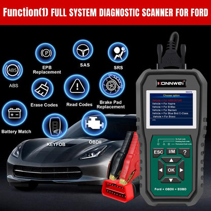 KONNWEI KW470 2.8 inch Color Screen Car OBD2 Fault Diagnostic Scan Tool for Ford(Black Green) - Code Readers & Scan Tools by KONNWEI | Online Shopping UK | buy2fix