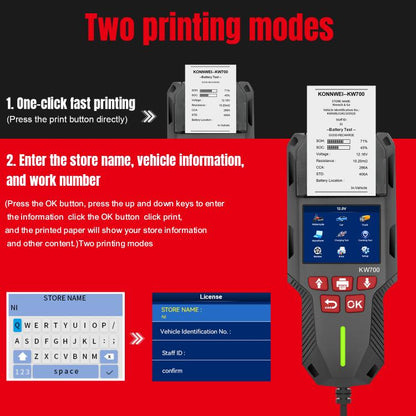 KONNWEI KW700 12V / 24V 2.8 inch Color Screen Car Battery Tester with Printer(Black) - Code Readers & Scan Tools by KONNWEI | Online Shopping UK | buy2fix
