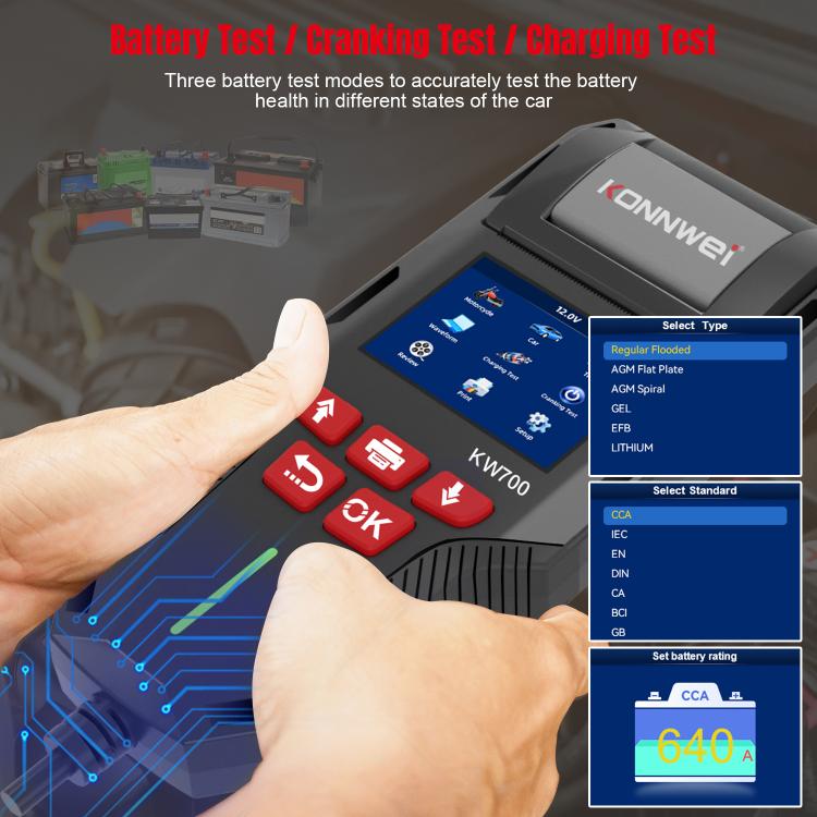 KONNWEI KW700 12V / 24V 2.8 inch Color Screen Car Battery Tester with Printer(Black) - Code Readers & Scan Tools by KONNWEI | Online Shopping UK | buy2fix
