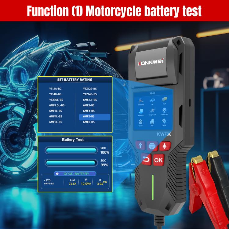KONNWEI KW700 12V / 24V 2.8 inch Color Screen Car Battery Tester with Printer(Black) - Code Readers & Scan Tools by KONNWEI | Online Shopping UK | buy2fix