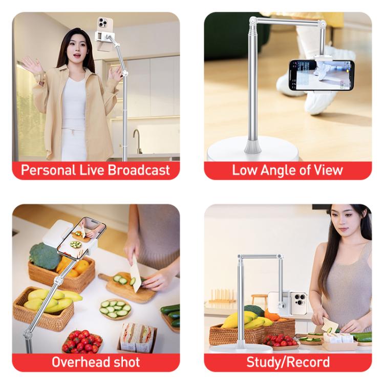 X9 Infinitely Adjustable Floor Stand Two Shaft Phone Live Broadcast Bracket, Height: 63-153cm(White) - Lazy Bracket by buy2fix | Online Shopping UK | buy2fix