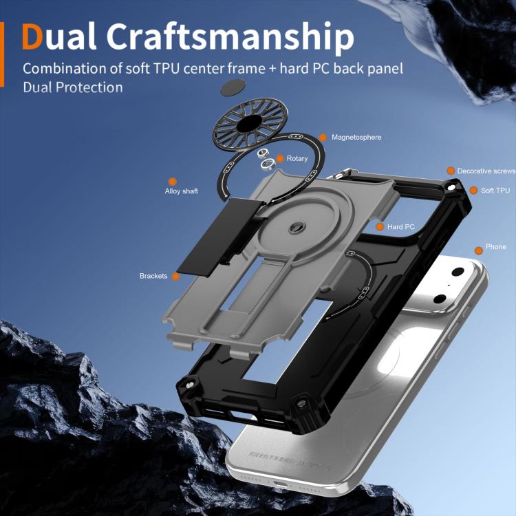 For iPhone 17 Pro Max Shockproof Kickstand Metallic Shaft MagSafe Phone Case(Silver) - iPhone 17 Pro Max Cases by buy2fix | Online Shopping UK | buy2fix