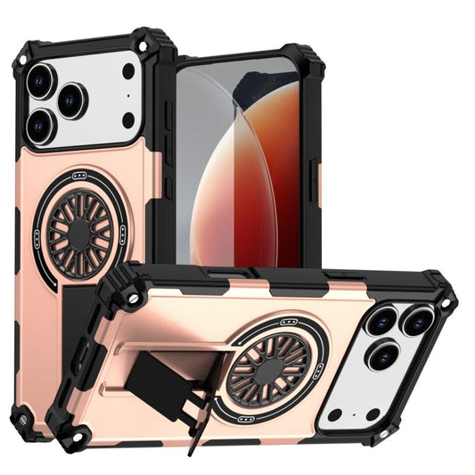 For iPhone 17 Pro Max Shockproof Kickstand Metallic Shaft MagSafe Phone Case(Rose Gold) - iPhone 17 Pro Max Cases by buy2fix | Online Shopping UK | buy2fix
