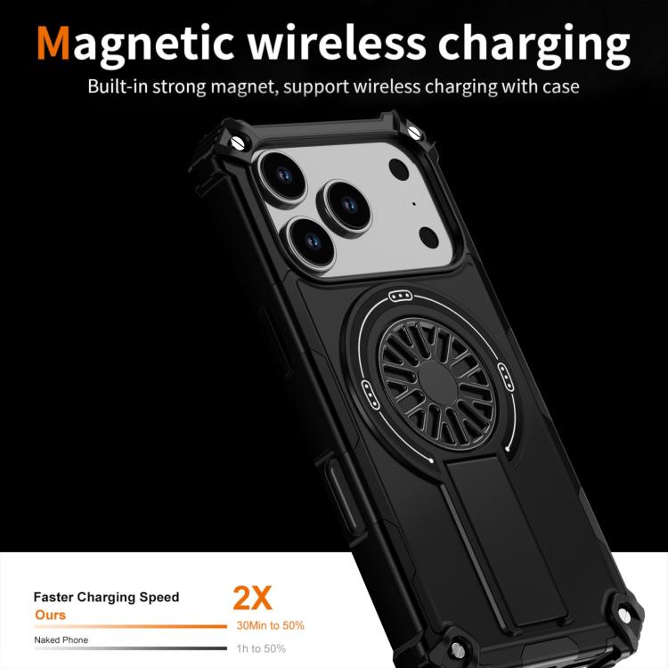 For iPhone 17 Pro Shockproof Kickstand Metallic Shaft MagSafe Phone Case(Black) - iPhone 17 Pro Cases by buy2fix | Online Shopping UK | buy2fix