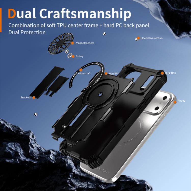 For iPhone 17 Pro Shockproof Kickstand Metallic Shaft MagSafe Phone Case(Black) - iPhone 17 Pro Cases by buy2fix | Online Shopping UK | buy2fix